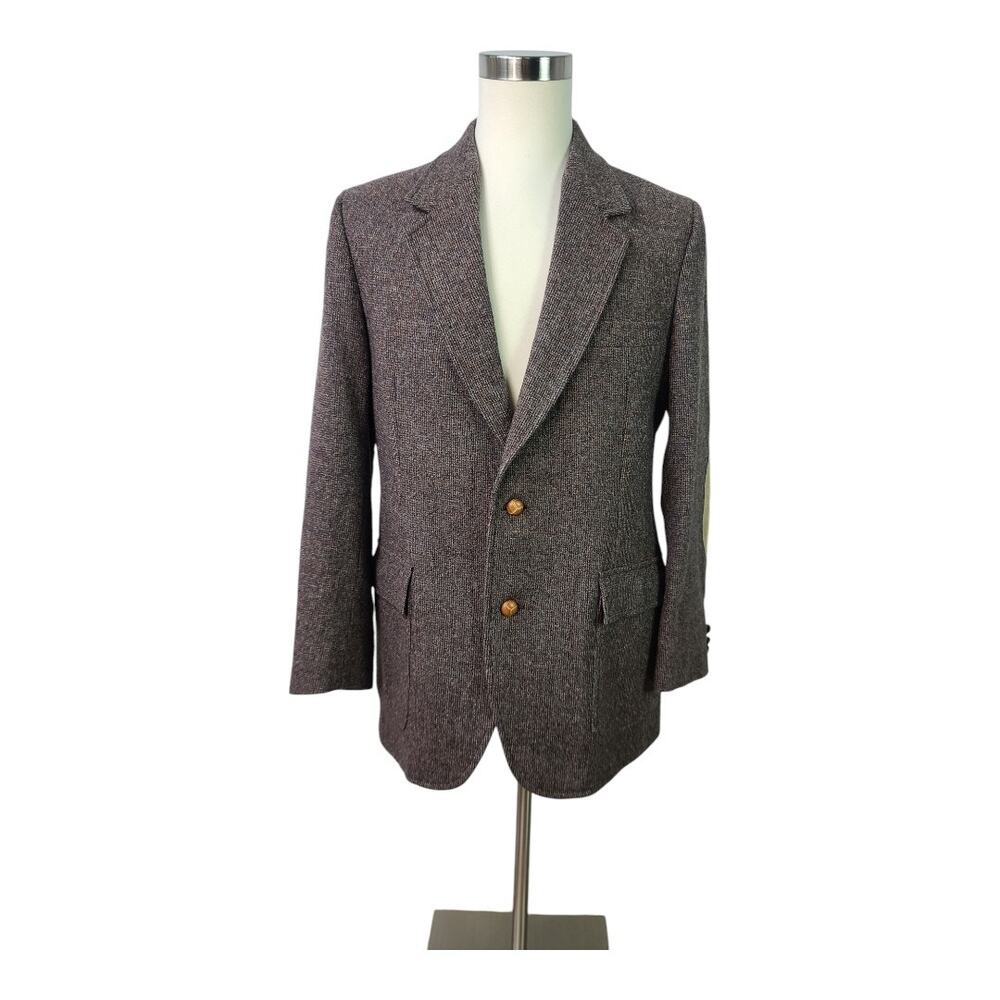Pendleton Brown Taupe Tweed Vintage Lined Elbow Patch Blazer Jacket Coat 44 L